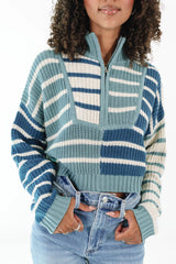 Candy Stripe Cropped Sweater - Teal