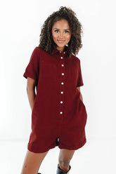 Fall Breeze Romper - Burgundy