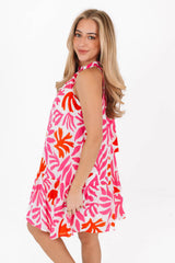 The Lara High Neck Dress - Pink