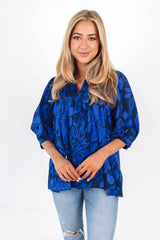 The Stevie Puff Sleeve Tunic - Navy/Blue