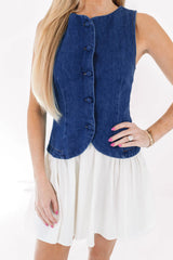 Giddy Up Dress - Denim/White
