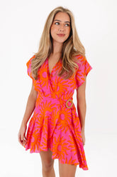 The Mara Wrap Romper - Hot Pink