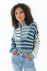 Candy Stripe Cropped Sweater - Teal