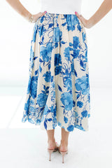 In The Spring Midi Skirt - Cream/Blue