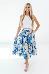 In The Spring Midi Skirt - Cream/Blue