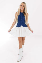 Giddy Up Dress - Denim/White