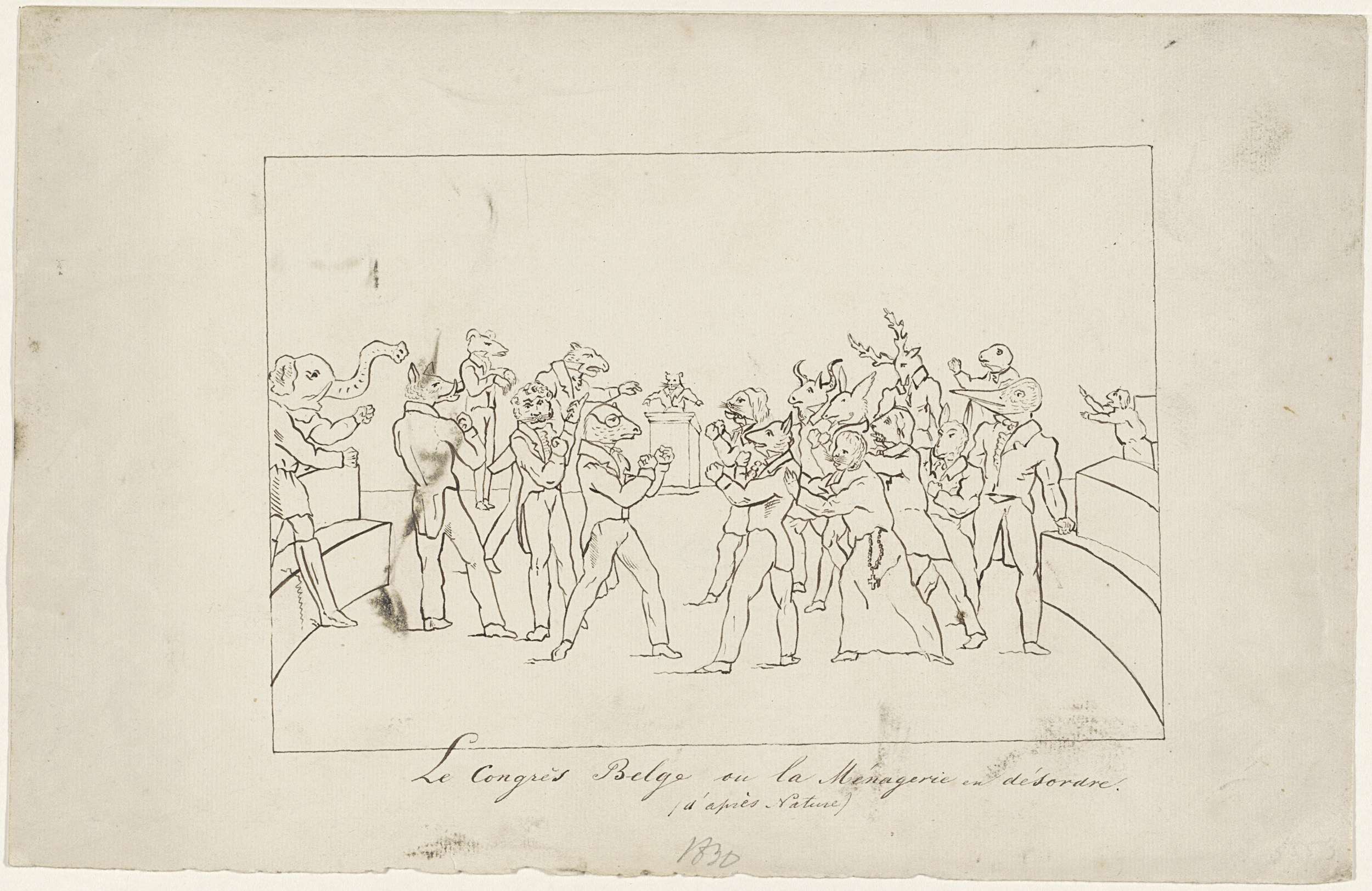 Cartoon on the disagreement in the Belgian National Congress about electing a king, 1831, anonymous, 1831 Canvas Print
