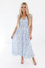 Soft Spot Midi Dress - White/Blue