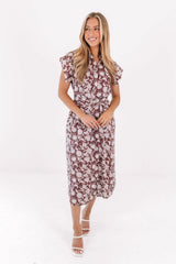 The Faye Belted Button Up Midi Dress - Brown