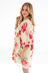 The Alara Puff Sleeve Dress - Lime