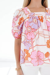 The Mollie Puff Sleeve Top - White/Pink
