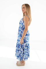 The Hayden Eyelet Midi Dress - White/Blue