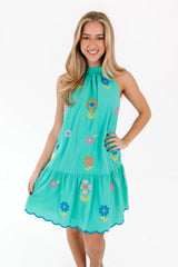The Polly High Neck Dress - Teal