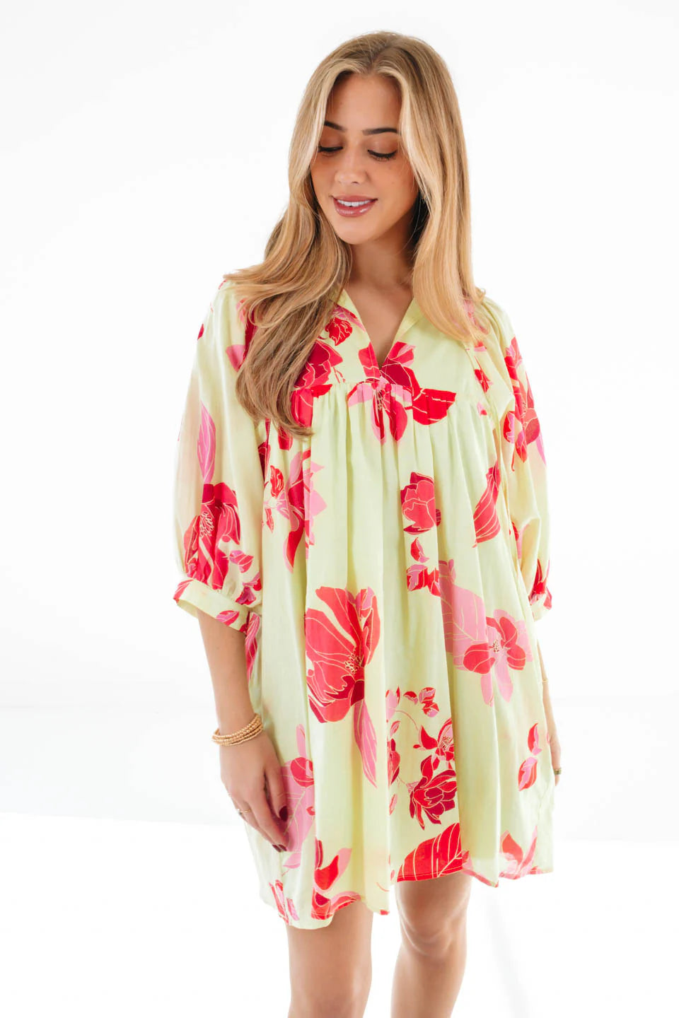 The Alara Puff Sleeve Dress - Lime