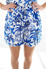 The Hayden Eyelet Shorts - White/Blue