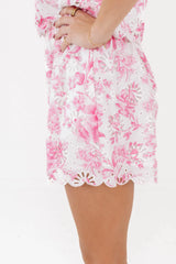 The Claire Eyelet Shorts - White/Pink