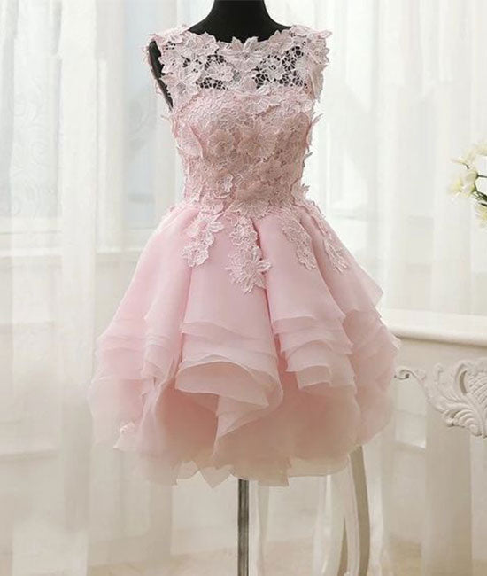 Pink lace short prom dress. pink homecoming dress - shdress