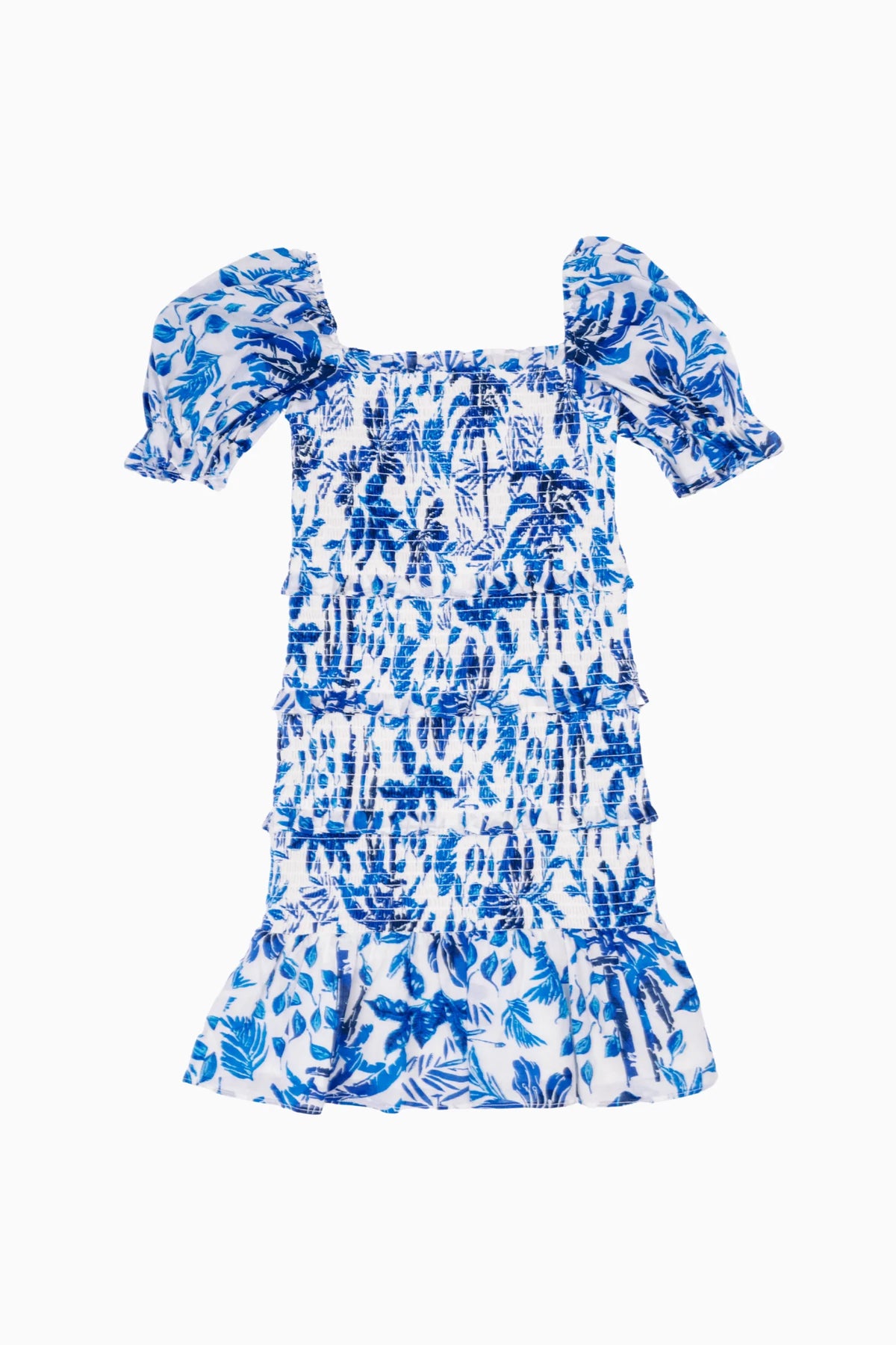 The Hayden Puff Sleeve Tween Dress - White/Blue