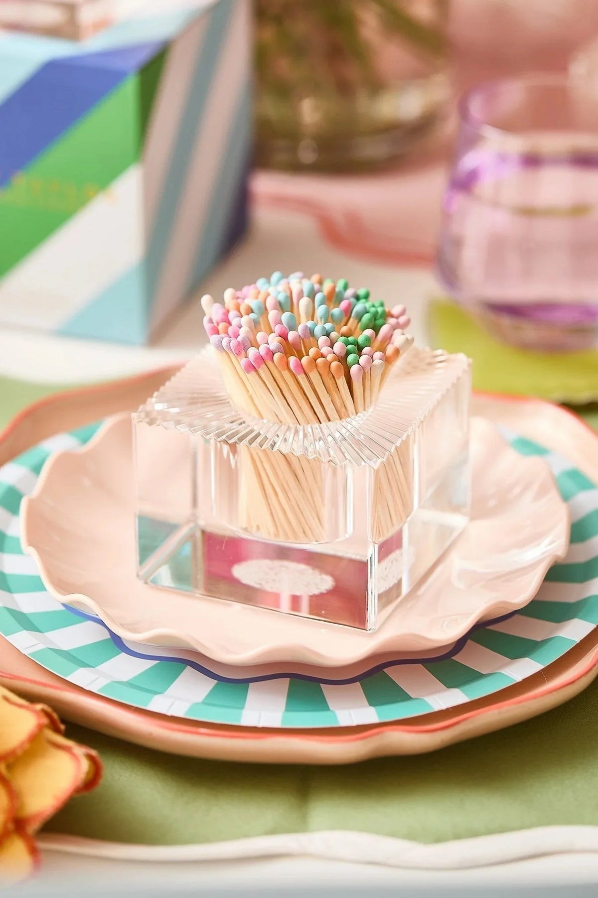 Acrylic Square Match Striker Set - Confetti Matches