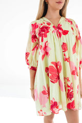 The Alara Puff Sleeve Dress - Lime