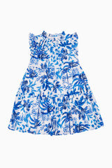 The Hayden Flutter Sleeve Tween Dress - White/Blue