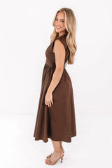 Take The Long Route Midi Dress - Brown