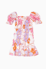 The Mollie Puff Sleeve Tween Dress - White/Pink