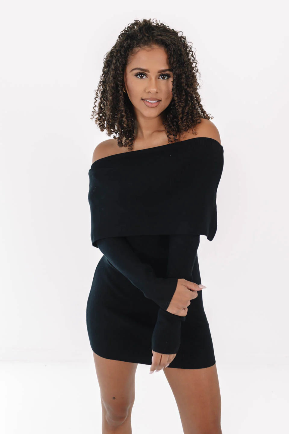 Off The Top Sweater Dress - Black
