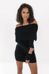 Off The Top Sweater Dress - Black