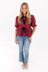 The Hollin Tie Top - Red Plaid