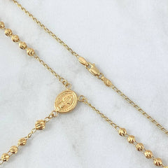 Rosario Virgen Milagrosa Cruz Cristo 8.3gr / 65cm / 4mm-3mm Bolas Diamantadas Oro Amarillo 18K ©