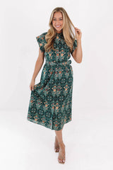 The Hazel Belted Button Up Midi Dress - Hunter Green
