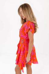 The Mara Wrap Romper - Hot Pink