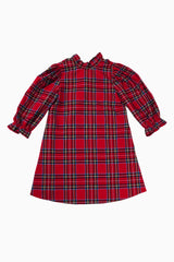 The Hollin Long Sleeve Bow Tween Dress - Red Plaid