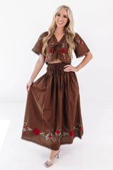 Hometown Date Midi Skirt - Brown