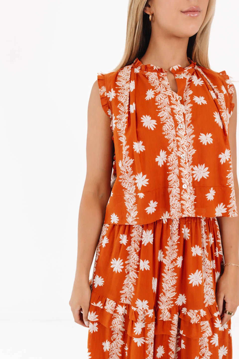 The Aubrey Button Up Top - Burnt Orange