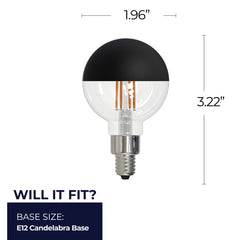 776834 - Filaments Dimmable G16 Half Black Glass Candelabra Base - 2.5 Watt - 2700K - 4 Pack