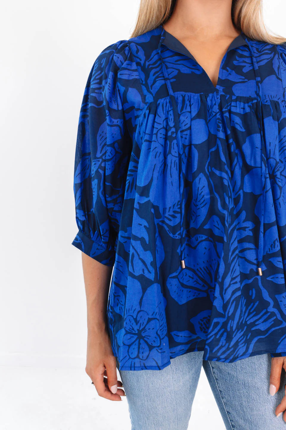 The Stevie Puff Sleeve Tunic - Navy/Blue