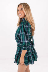 The Jordyn Long Sleeve Bow Top - Green Plaid