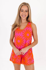 The Mara Ric Rac Romper - Hot Pink