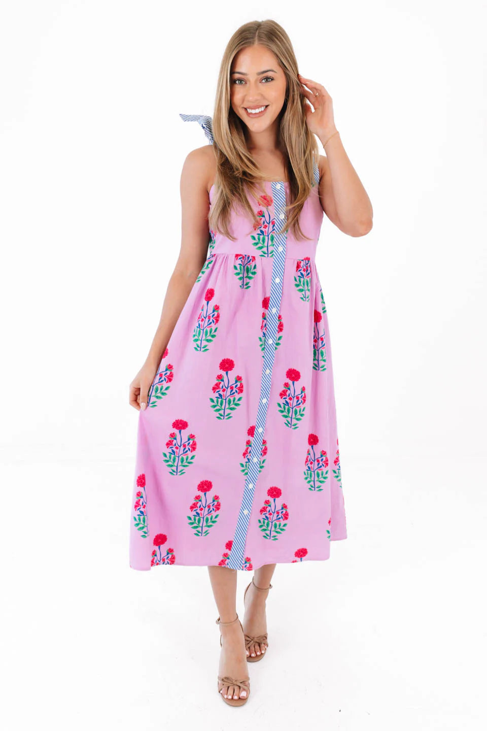 Happy Hydrangeas Midi Dress - Pink