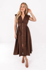 Take The Long Route Midi Dress - Brown
