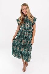 The Hazel Belted Button Up Midi Dress - Hunter Green