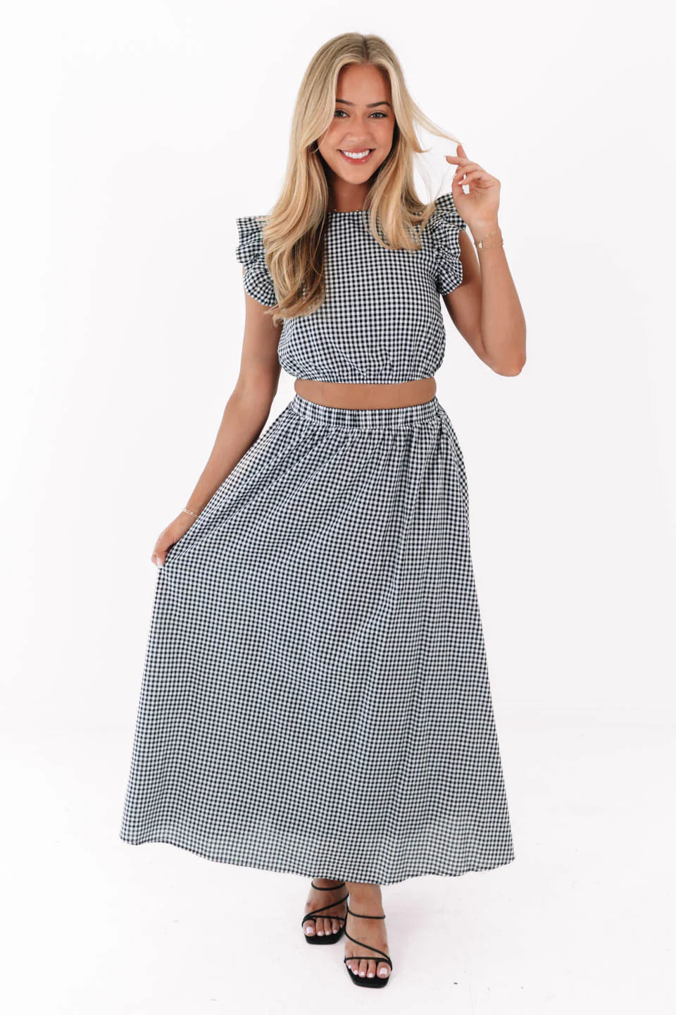 Going With Gingham Crop Top - Black