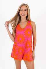 The Mara Ric Rac Romper - Hot Pink