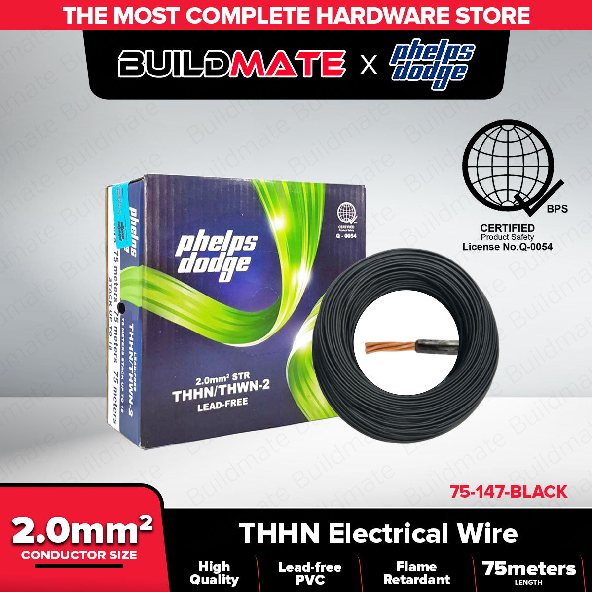 BUILDMATE Phelps Dodge THHN THWN-2 Electric Wire 2.0mm² / 3.5mm² Stranded Copper Building Wire Cable Flame Retardant PVC Nylon