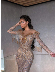 Luxury Evening Gown Gold Pattern-Classic Elegant Gowns,Evening Dresses,Gold,Long