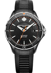 Baume & Mercier Clifton Club Automatic Watch - Date Display - 42 mm Polished and Satin Finished Case - Black Dial - Black Vulcanized Rubber Strap
