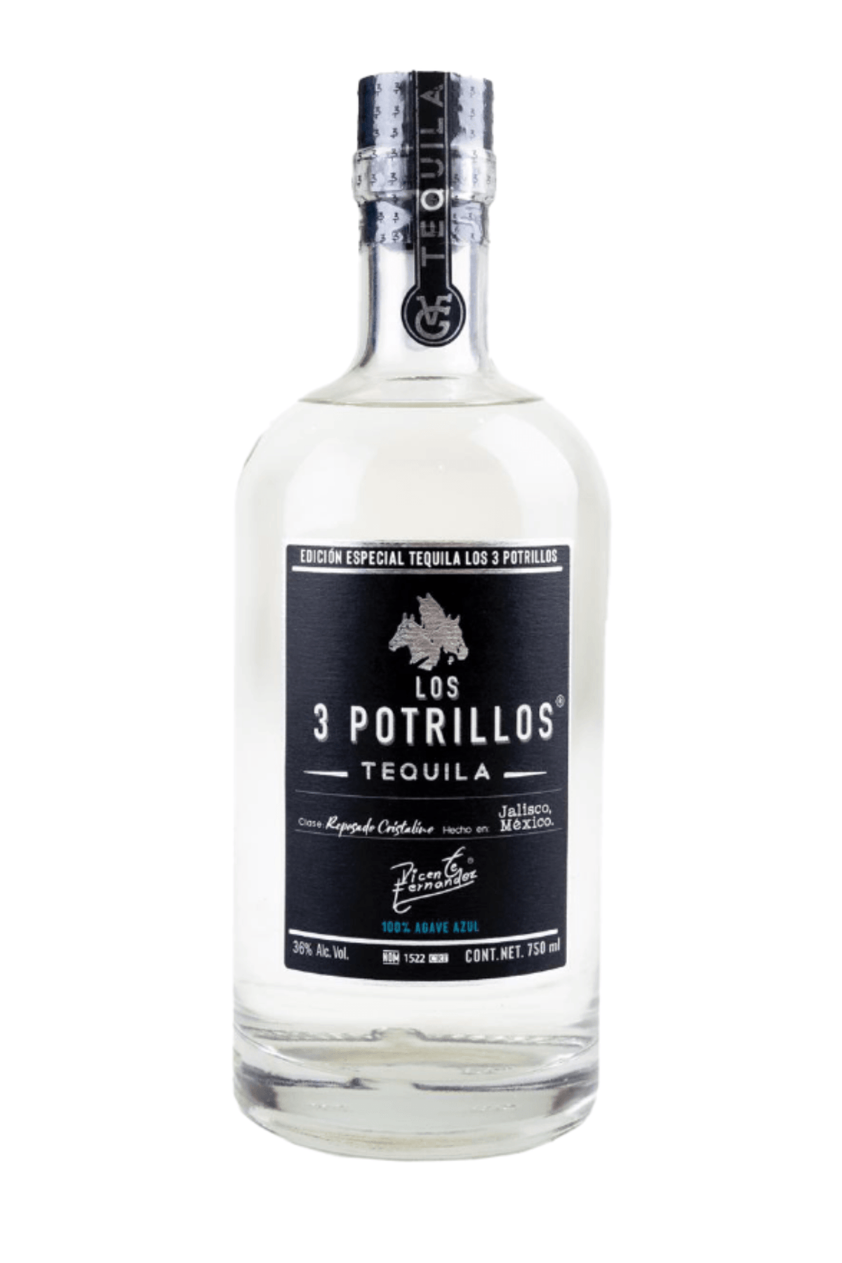 TEQUILA LOS 3 POTRILLOS REPOSADO CRISTALINO 750 ML - Vinosylicores.com