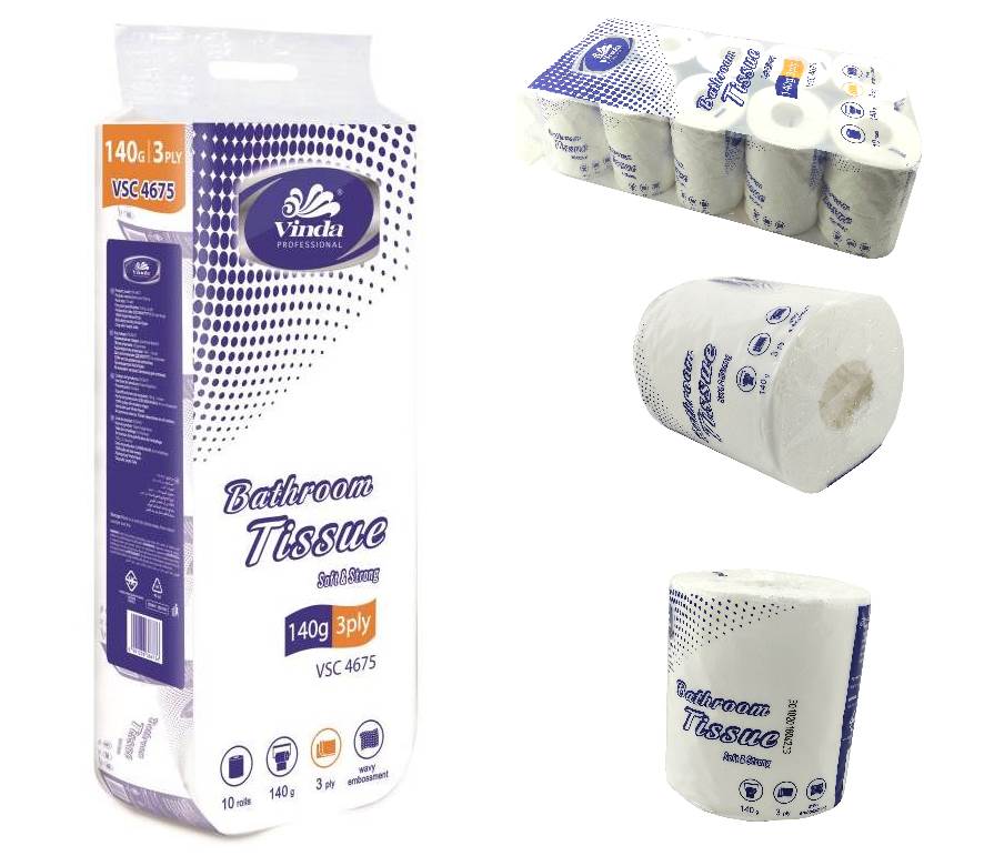 Premium Quality Set of 10 Vinda VSC4675    Bathroom and Toilet Tissue Roll (140 Gram, 18.5 GSM) - Deczo